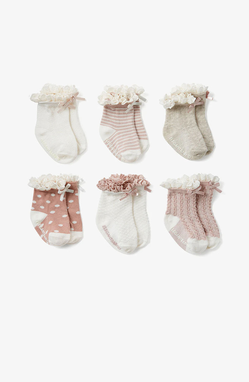 FANCY PINK NON SLIP BABY SOCKS 6PK