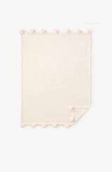 PALE PINK POM TRIM FLEECE BABY STROLLER BLANKET