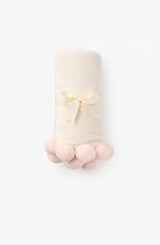 PALE PINK POM TRIM FLEECE BABY STROLLER BLANKET